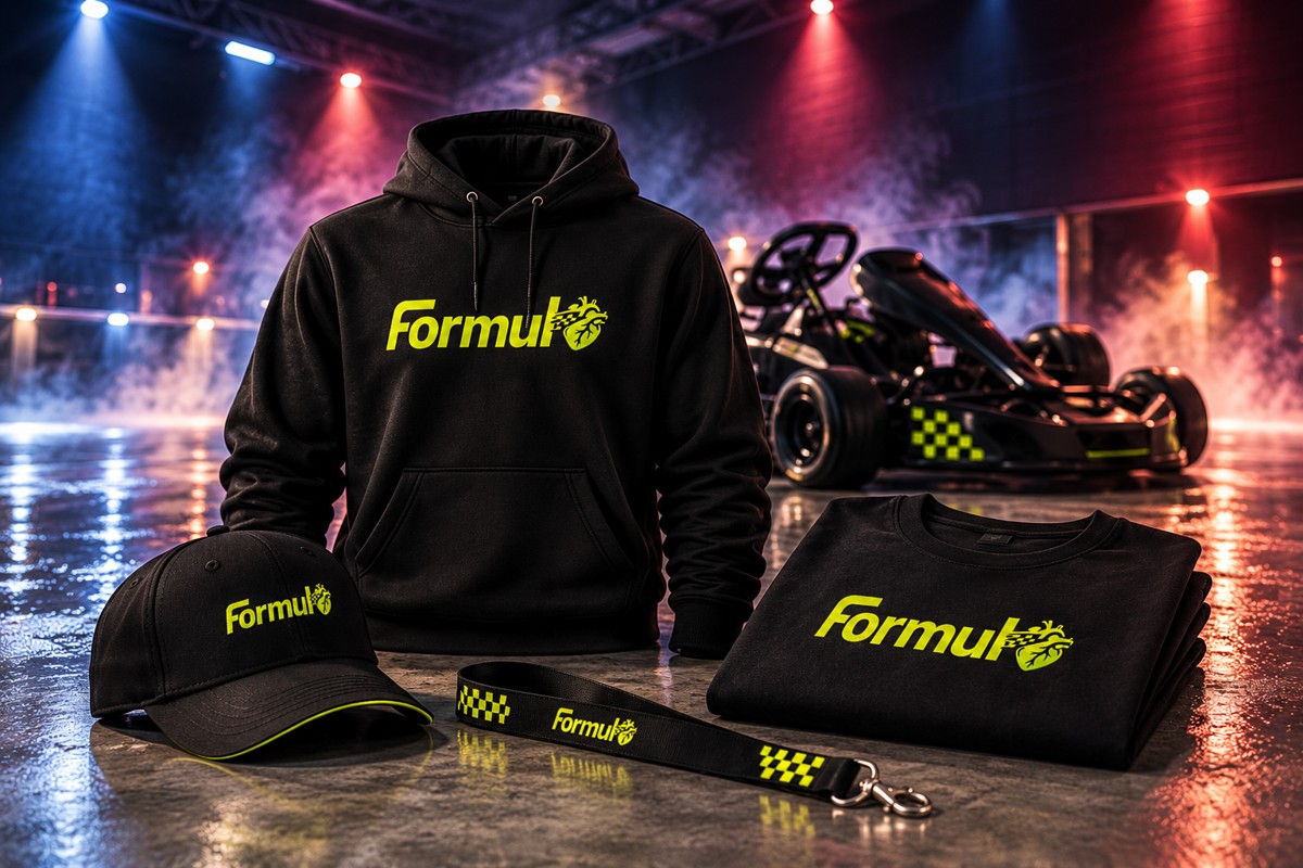 Schwarzes Formul-Merch mit Lime-Herzmotiv